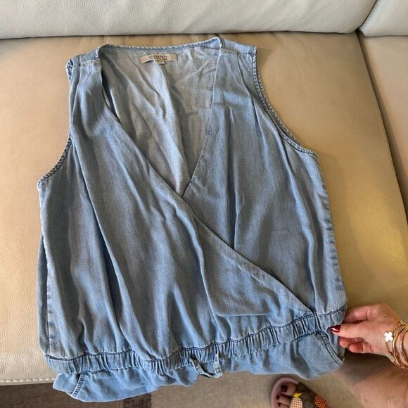 Allsaints Penny Playsuit Denim Color Surplice V-Neck Romper Size 8 - Picture 4 of 8